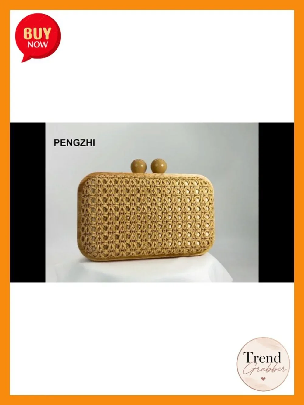 Handwoven Straw Clutch Purse Evening Bag with Detachable Strap